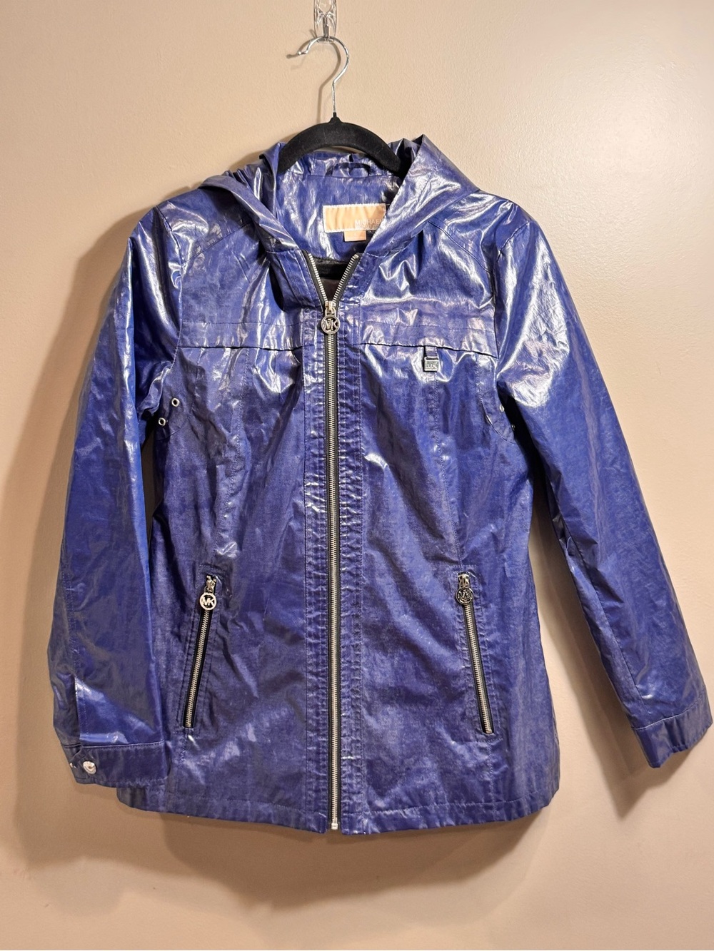 MICHAEL Michael Kors Shiny Navy Hooded Raincoat